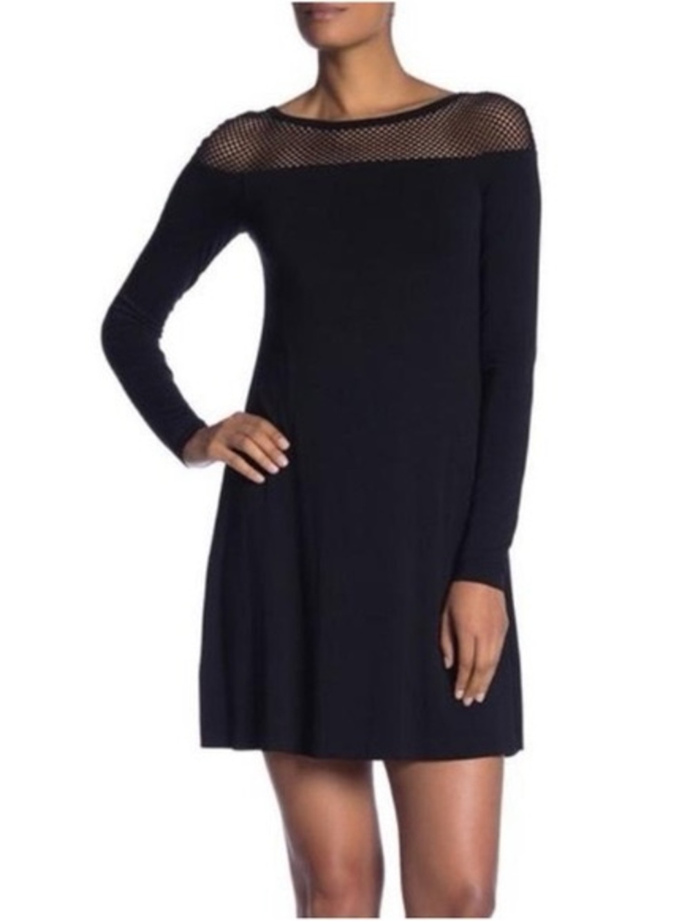 Bailey 44 Mini Dress Black Jersey Long-Sleeve Dress Mesh Yoke Medium